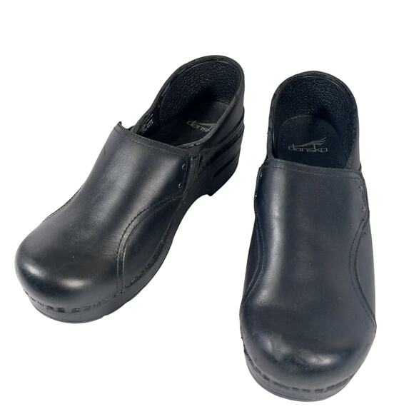 DANSKO! BLACK GENUINE LEATHER DESIGN ULTIMATE POSTURE/COMFORT CLOGS! SZ 7.5M - Picture 3 of 12